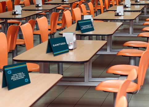 School Cafeteria Sanitized Table Signs