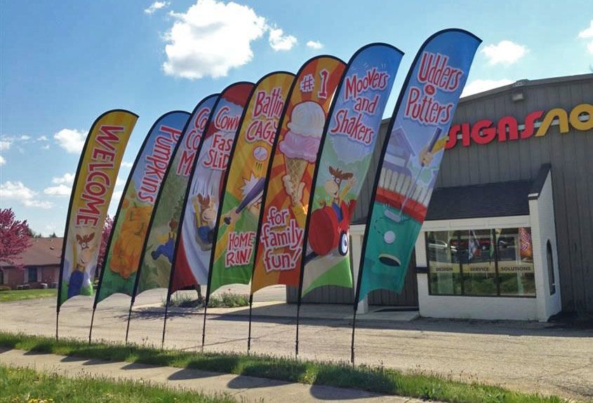 feather flags and flying signs for outdoor events